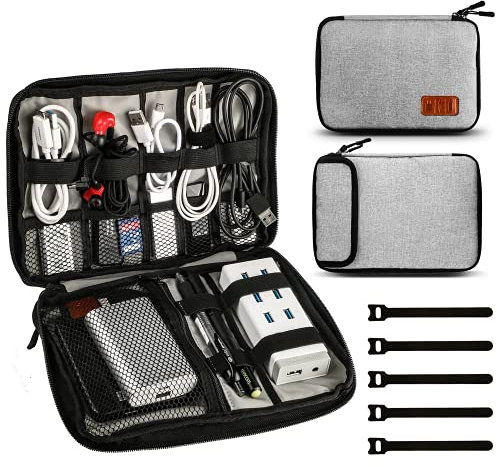 JamBer Universal Travel Kabel Organizer Tasche Elektronische Accessoires Tragen Fall Karton Handtaschen Organizer für USB Cable Power Banks Festplatte mit 5 x Kabelbinder (Grau)