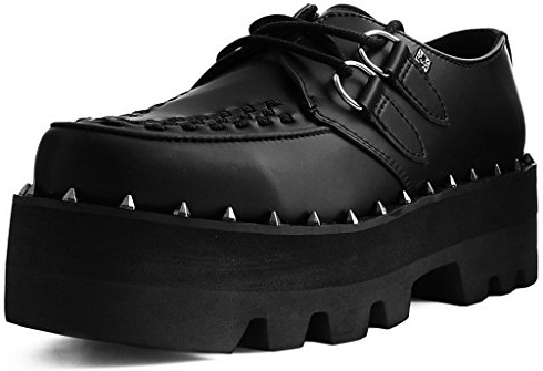 T.U.K. Shoes A9469 Unisex-Adult Platforms, Black Faux Leather Dino Lug Sole Creeper - US: Mens 4 / Womens 6 / Black/Rubber