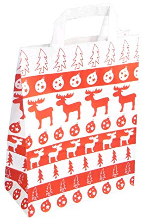 250 Papiertragetaschen Papiertüten Geschenktüten Papier Weihnachten Elch Norweger Style 3 verschiedene Größen zur Auswahl (22+11x28cm)