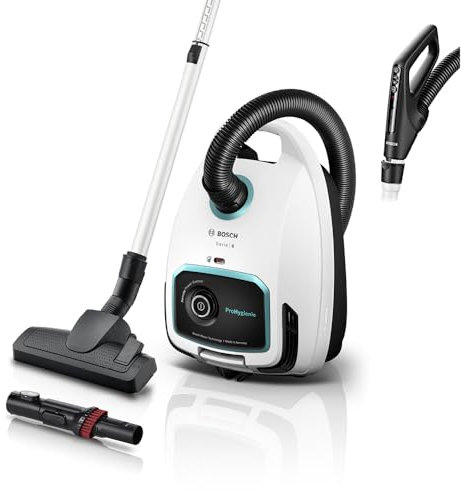 BOSCH ProHygienic Serie 6 BGL6LHYG, Aspirapolvere con Sacchetto, Forte Potenza, Regolazione Elettronica della Forza di aspirazione, Bianco, taglia unica