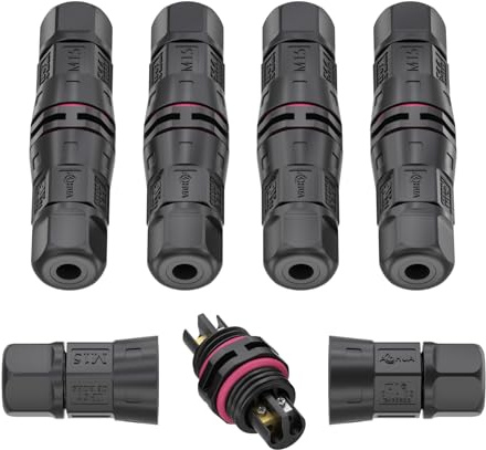 AOHUA 5-Pack Waterproof Junction Box, M15 2-Pin IP68 Outdoor Electrical Wire Connector for Ø4.5-7.5mm Cables (500V/10A), for Underground, Garden Lighting & Landscape Wiring, UL/CE/SAA/RoHs Certified