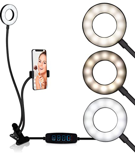 Grundig Anillo de luz para Selfie Studio – Anillo de luz – para TikTok, Instagram, Vlogs – con Abrazadera de Mesa – Cuello Flexible – USB