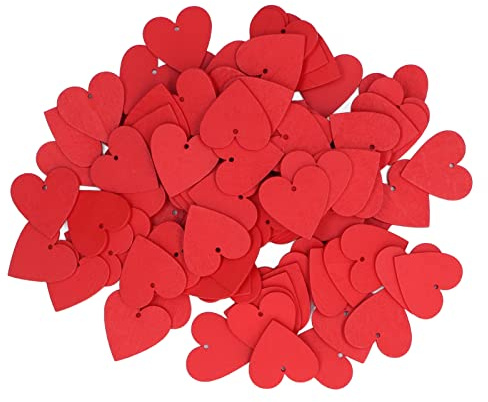100 Stück Holzherzen, 4 Cm Rote Herzform Holzherzverzierungen mit Loch für Hochzeit Wohnkultur DIY Handwerk