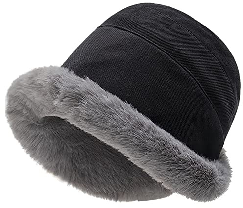 Anopo Sombrero Cubo Peludo Cálido para Mujer de Invierno | Sombrero de Pescador, Piel Sintética, Ala Enrollada, Forro de Felpa, Talla Única