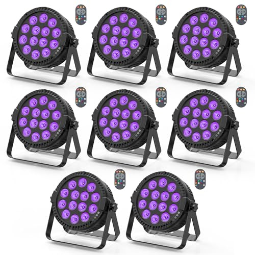 8 PCS LED Par Can Light Stage Lighting 14 RGBW DMX512 Strobe Light with Wireless Remote Adjustable Speed via Auto/Sound-Activated/Master-Slave Disco Light for Party DJ Bar