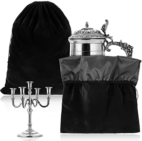 LEIFIDE 2 sacchetti di grandi dimensioni, in tessuto argentato, anti-ossidazione, per gioielli, con coulisse, per orologi, posate, bracciali (76,2 x 61 cm, nero)