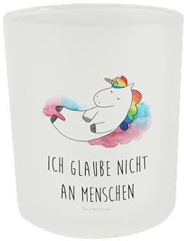 Mr. & Mrs. Panda Deko Windlicht Einhorn Wolke 7 - Geschenk, Teelichtgläser, verliebt, witzig, Windlicht Dekorieren, Einhorn Deko, Einhörner,