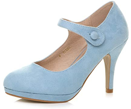 AJVANI Womens Ladies mid high Heel Mary Jane Evening Work Platform Bridal Party Prom Court Shoes Size.