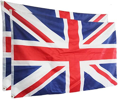 Pack of 2 Union Jack Flag 3x5 Ft Large, Screen Printed polyester Fabric Outdoor&Indoor, Double Stitched British United Kingdom UK Flags 90x150cm Decorations House Banner