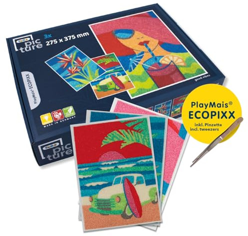 Playmais® Diamond Painting ECOPIXX PICTURE Good Vibes 275 x 375mm I Mosaik Bastelset aus Maisgrieß ab 12 Jahren I Diamant Painting Bilder mit 3 Motiven, Pinzette, Schwamm I Vegan & nachhaltig