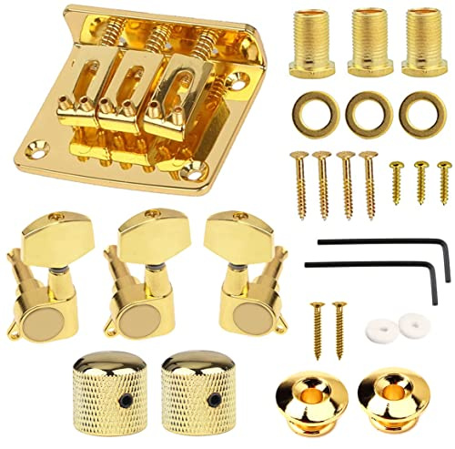 TUOREN Complete 3 String Box Guitar Replacement Part inclued Saddle Bridge Tuning Pegs Keys Control Knobs Strap Locks Screws Washers Gold-plated