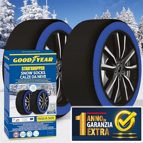 Goodyear Calze da Neve Star Gripper Omologate Italia EN 16662-1:2020 Due Catene da Neve in Tessuto per Auto, Snow Sock Taglia XL, per R14 - R21 (Misure per Pneumatici Dettagliate all'Interno)