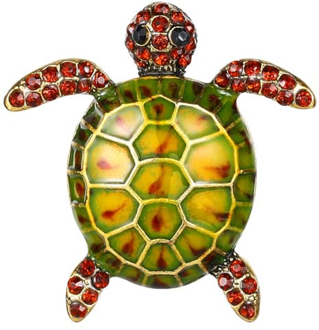 Emibele Meeresschildkröte Broschen Anstecknadeln, Vintage Brosche Verschluss für Frauen Mädchen Clips für Damen, Brosche Damen Kleidung Pullover Schal Clips Strickjacke Umhang Pin, Rot & Grün