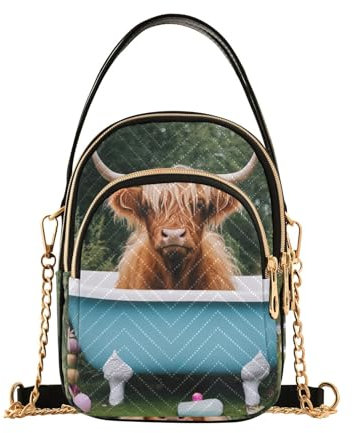GAIREG Gold Bee Crown Sac à bandoulière pour femme avec chaîne, Vache dans une baignoire dans le jardin