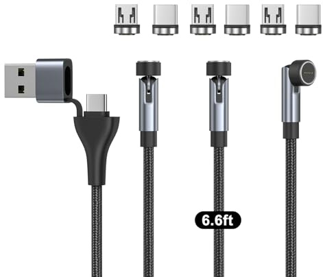 N. NETDOT Magnetic Charging Cable,6in1 Gen12 (6.6ft/3 Pack Black) 18W Fast Charging Phone Charger,USB-A and USB-C Magnetic Charger for USB-C,Micro-USB