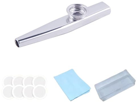 KXUSW Strumenti Musicali, Strumenti, Kazoo, con Scatola portaoggetti, 8 pellicole per flauto, panno per la pulizia (argento) 1 impostato