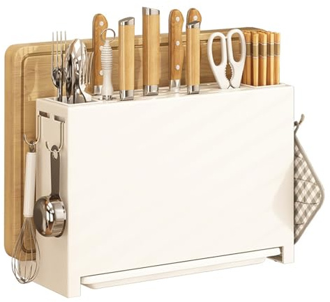 Yunir Knife Storage Rack, Multifunctional Cutting Board and Knife Drying Rack, Kitchen Countertop Organizer Knife Block Holder, Cookware Storage Drain Stand