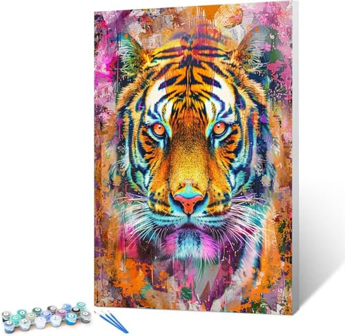 Peepezo Malen Nach Zahlen für Kinder, Erwachsene und Anfänger, DIY Tiger Malen Nach Zahlen für Mädchen und Jungen, Kaleidoskop Zentimeter, Ohne Rahmen - Kinder ab 6 Jahren 60x80cm (mit Rahmen)