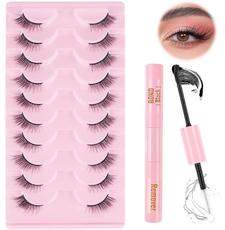 Oreola Halbe Wimpern Set, natürliche Wispy 3/4 extra dünn | Natürliche Wispy 3/4 Halbwimpern, extra dünn, Bond & Seal – natürlicher Look