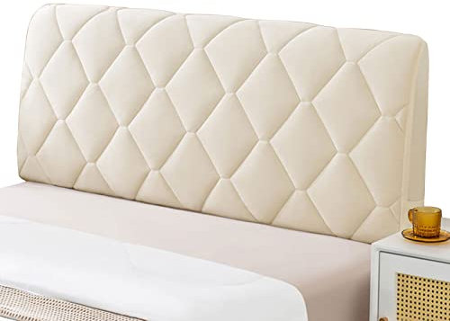 Bett kopfteil bezug Bettkopfteilbezug Stretch-Bettkopfteilbezug Gesteppter Samtkopfteilbezug für Holzlederbettrückenlehne Staubdichter SchutzBeige-120cm