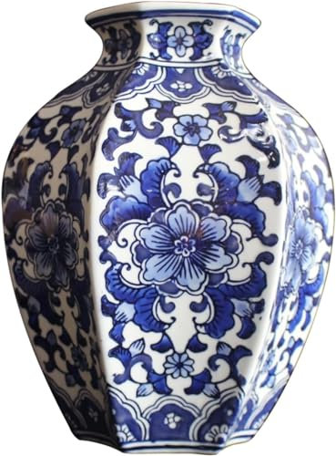 Vase en céramique Ancienne de Style Chinois Vase en Porcelaine Antique Peint à la Main Bleu et Blanc Grand Vase à Ventre Arrangement Floral décoration de Porche de Style Chinois