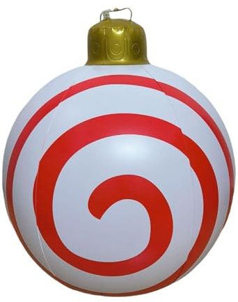 Aufblasbare Weihnachtskugeln für den Außenbereich, riesige aufblasbare Weihnachtsschmuck – PVC-Süßigkeitenmuster, 60 cm, Ornamente für drinnen und draußen