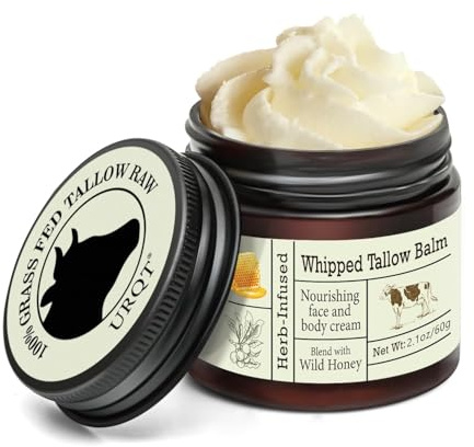 Whipped Tallow Cream for Face & Body, 100% Grass-Fed Beef Tallow Blam | with Honey & Beeswax, Natural Moisturiser for Dry Skin, 60g