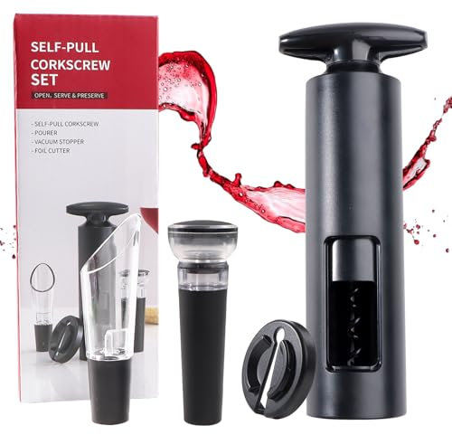 Set apribottiglie per vino 4 Pezzi Cavatappi Manuale Set Cavatappi professionale con tagliacapsule, versatore per vino e tappo sottovuoto, apribottiglie per vacanze, feste, casa, ristorante, bar