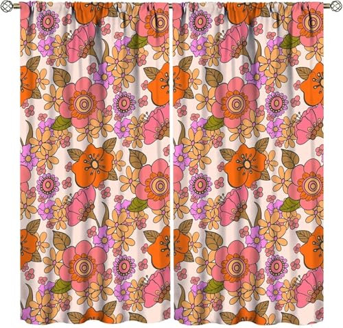 Vorhang Kinderzimmer Junge Retro-Blumenmuster 3D Digitaldruck Druckmuster Öse Thermisch Isoliert 90% Für Schlafzimmer Wohnzimmer ​Kinderzimmer Junge Mit Mädchen 220 (B) X 215 (H) cm 9426351089616