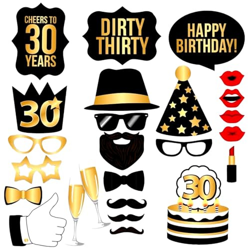 30-årsdag fest fotobås, rekvisita, festdekoration, tillbehör, unisex 30-årsdag fotorekvisita, lätt att montera fotobås, rekvisita för 30-årsdagen, 30-årsdagen, selfie-rekvisita för fest