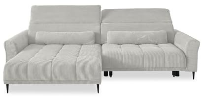 möbelando Wohnlandschaft >Wolve< elektr. Sitzverstellung, 2 Kissen, Cord Taupe - 277x108x179cm (BxHxT