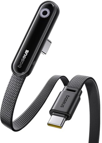 Baseus USB C Kabel mit 90° Ellbogen, 100W 1m Typ C auf C E-Sport Schnellladekabel mit Ringatmosphärenlicht für iPhone 17 16 15 Pro, Samsung Galaxy S25 S24 S23 S22 Ultra, MacBook, iPad Pro
