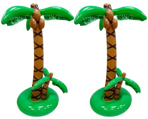Lot de 2 palmiers gonflables avec deux troncs exclusifs, palmier gonflable de 1,5 m, thème tropical hawaïen, décoration de fête d'anniversaire, plage, piscine, accessoires photo