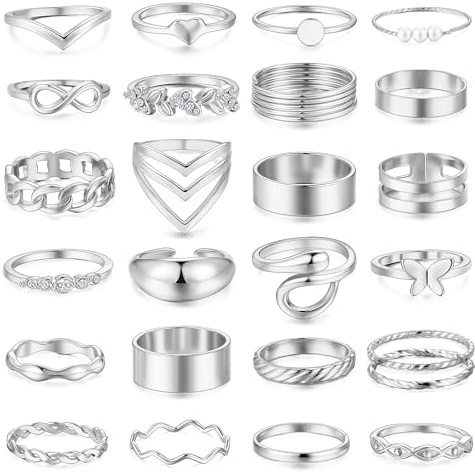 iF YOU 25 Pcs Silver Knuckle Rings Set for Women, Vintage Boho Stackable Finger Midi Rings, Simple Stacking Cute Rings Pack Trendy Stuff Jewelry