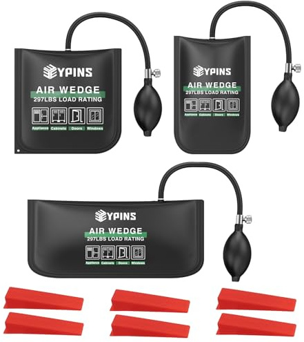 EYPINS 3 st uppblåsbara kuddset med luftpump och 6 plastkilar - universellt system för dörr-/fönstermontering, lyft, tung objektjustering för DIY/Installation