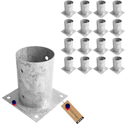 GeZu Impex Post Base Ø 101 mm Hot Dip Galvanised Set of 16 round fence Support brackets deck Holder pergola pavilion Base bolt down shoe