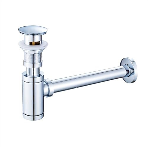 BAOPENB Siphon de Lavabo Siphon de Bouteille de lavabo de Salle de Bain, Bouchon de vidange avec trop-Plein, kit de vidange d'évier, Siphon de vidange chromé.(with Overflow Drain)