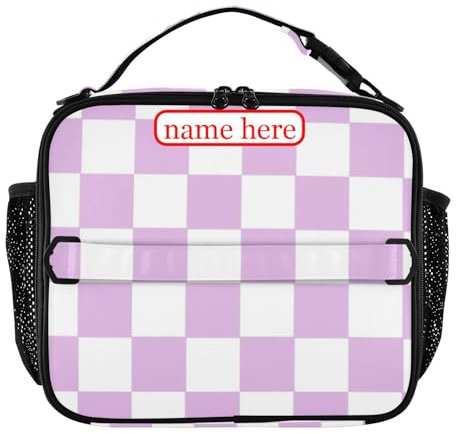 tplaotee Lonchera personalizada a cuadros americanos morados y blancos para niños, lonchera a prueba de fugas, mantiene la comida caliente, bolsa aislada para el trabajo y la escuela, patrón de