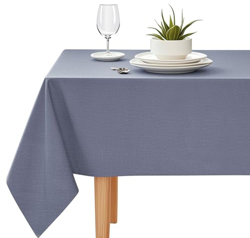 YEAHSEA PVC Table Cloth Rectangle 180x140cm,Dining Table Cover Wipe Clean Table Cover Resistant Wrinkle Free for Kitchen Party Outdoor Indoor,Grey