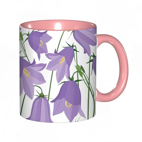 EKLMPS Becher aus Keramik, Ideal als Geschenk, Hochwertiger Aufdruck, Tasse mit Motiv, Tee Becher, Coffee Cup, 330ml,Wiesenblumen-Glockenblumen.