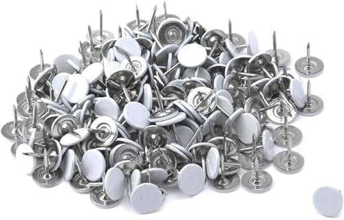 100 Stück weiße Reißnägel, flach, abgerundet, 11 mm, Nagelkopf, L13 mm, dekorative Pinnnadeln, für Pinnwand, Pinnwand, Kartennägel, Klebstoffe und Befestigungselemente