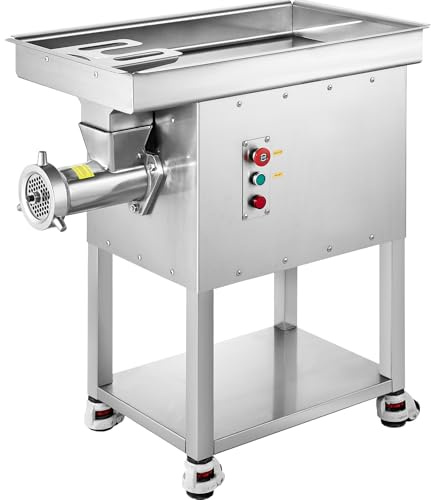 VEVOR Hachoir à Viande Électrique Capacité 10 kg/min, Broyeur de Viande avec Lame et Plaque de Broyage, Poussoir à Saucisse en Acier Inoxydable, Facile à Nettoyer, pour Cuisine Restaurant Boucherie