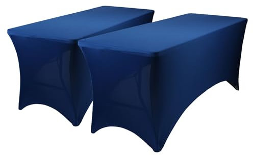 Harbour Housewares Rectangular Spandex Fitted Tablecloths - 6ft (180cm) - Blue - 2x Elasticated Stretchy Outdoor Garden Folding Display Party Dining Trestle Table Cloth Cover with Stretch