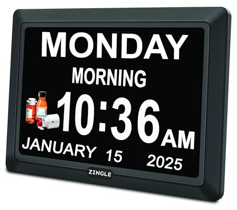 Zingle Large 10-inch Wifi Dementia Clock Digital Calendar Alarm Clock HD Screen with Remote Control, Large Letters Clear Display Date Alarm, Wall Calendar with Photo Frame Function for Elderly Kids