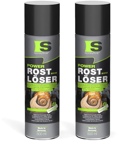 Spraytive 2 x 500 ml Power Remover MoS₂ Spray – Rimozione della ruggine altamente efficace con lubrificante solido – Strisciante, a basso attrito, anticorrosione – Per auto, officina e industria