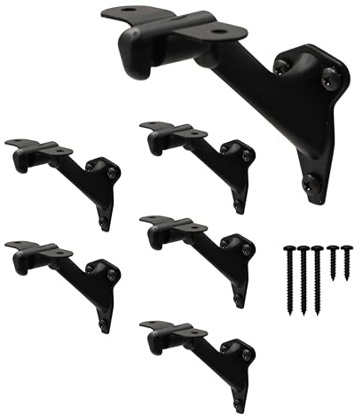 NACETURE Soportes de pasamanos para escaleras, paquete de 6 soportes de pasamanos negros resistentes de 3 pulgadas para escaleras, soporte de barandilla para interiores y exteriores