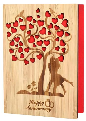 LYSPBAO Hochzeitskarte Holz mit Umschlag, 15x11cm Karte zur Hochzeit, Beschreibbare Holz-Karte für Valentinstag,Jahrestag,Einladungskarten