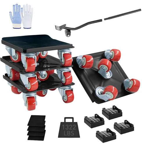 Furniture Dolly 5 Wheels Heavy Duty, Furniture Movers with Silent Rubber Wheels, 360 Ratating, 1322lbs/560kg Load Capacity, Furniture Lifter for Easy Moving Large Furniture (Black)