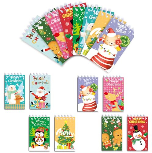 MORAINJAY 16 Pezzi Quaderni Natalizi Mini, Taccuino Tascabile a Spirale, 8 Disegni, Regalini Festa, Riempitivo Calza di Natale, Premi Classe, 10 x 6 cm