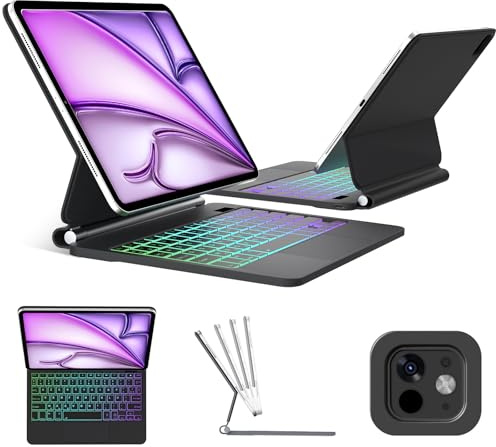 FOGARI Magiskt tangentbord för iPad Air 13 tum (M3,M2)/Pro 12,9 (6:e, 5:e, 4:e, 3:e generationen), franskt azerty-tangentbord med bakgrundsbelysning för iPad Air 13 (2025, 2024)/Pro 12.9 (2022–2018